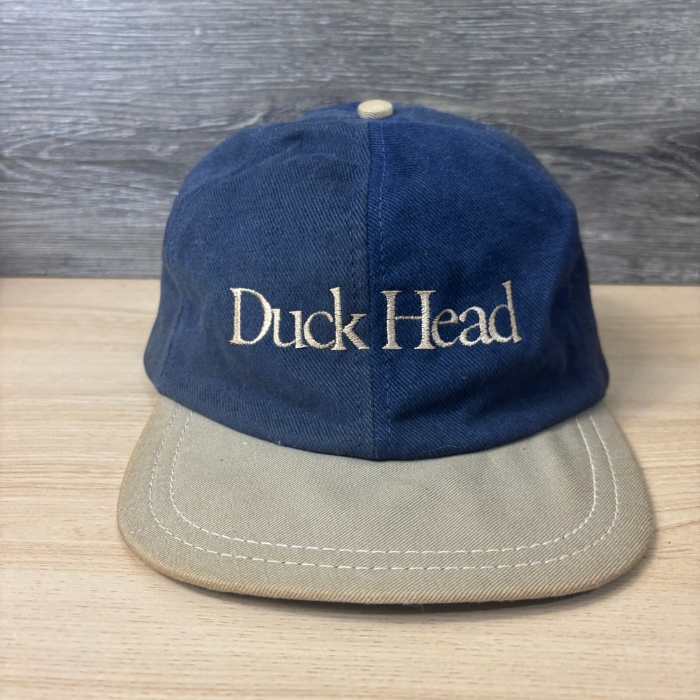 Vintage Duck Head Hat Cap Strap Back Blue Brown Hunting Outdoors
